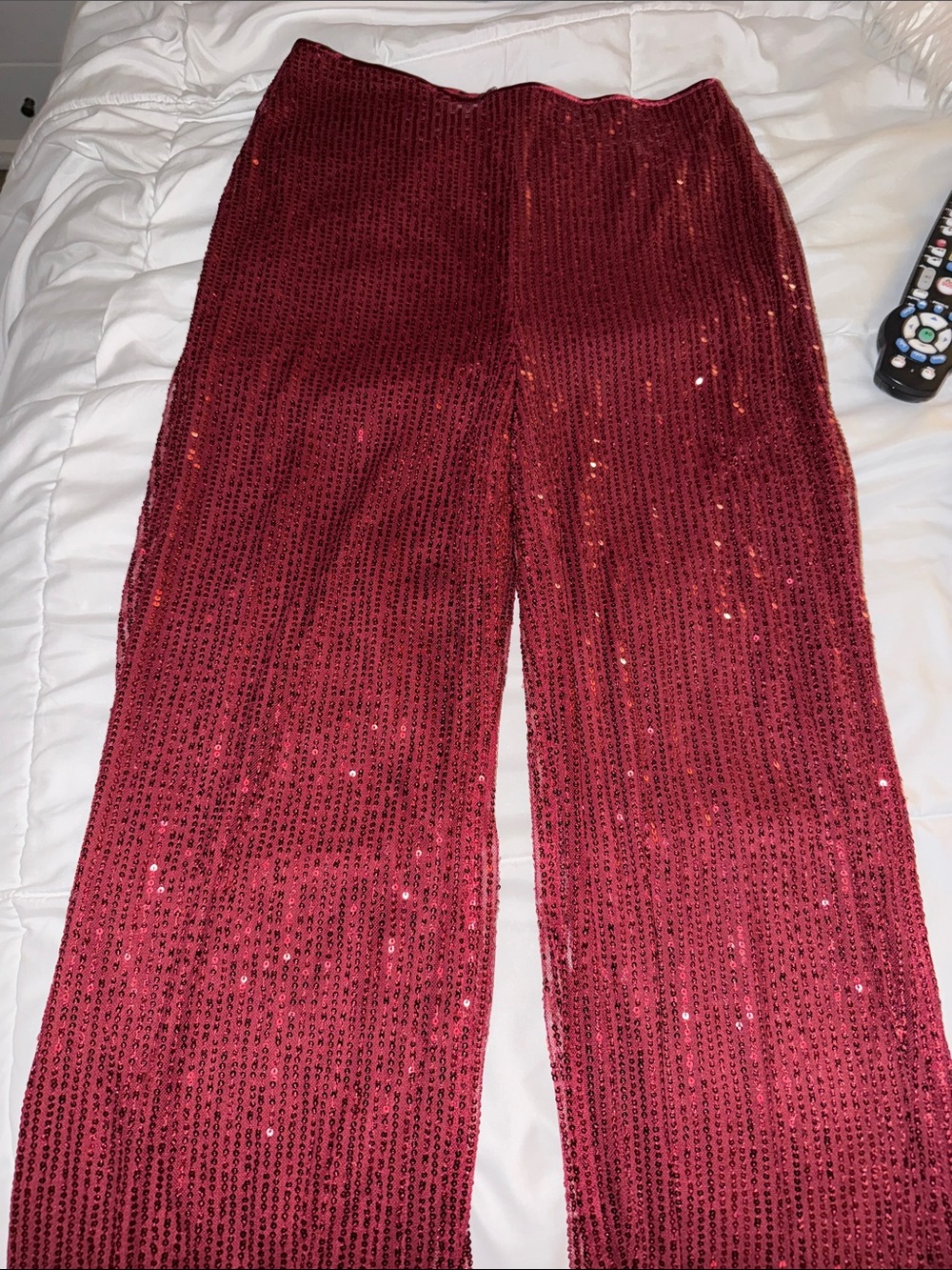 Red Sequin High Waisted Pants